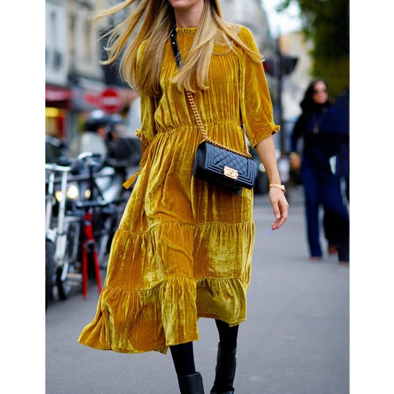 Lugentolo Gold Velvet Dress Women Elegant Spring Autumn Fashion New Solid Half Sleeve A-Line Round Neck Long Dresses
Lugentolo Gold Velvet Dress Women Elegant Spring Autumn Fashion New Solid Half Sleeve A-Line Round Neck Long Dresses