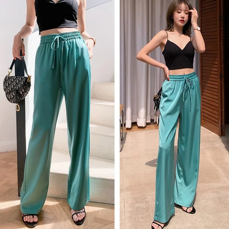 High Waist Wide Leg Pants Women Solid Color Oversized Silk Satin Vintage Black Pants Female Casual Loose Trousers Women Clothing 
High Waist Wide Leg Pants Women Solid Color Oversized Silk Satin Vintage Black Pants Female Casual Loose Trousers Women Clothing