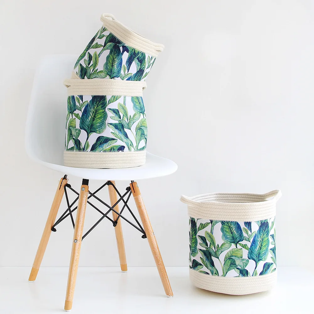 Nordic Green Leaf Cotton Rope Storage Basket Tropical Flowers Woven Finishing Baskets Foldable Sundries Organizer Bucket 1PC
Nordic Green Leaf Cotton Rope Storage Basket Tropical Flowers Woven Finishing Baskets Foldable Sundries Organizer Bucket 1PC