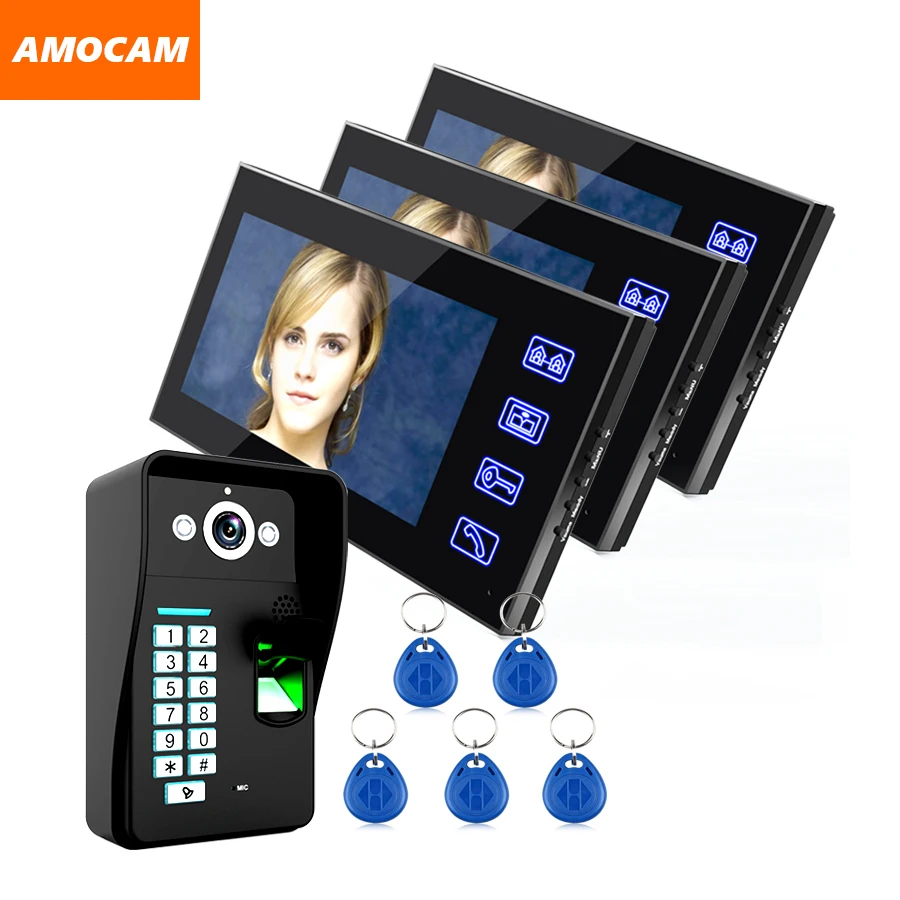 Touch Key 7" LCD Video Door Phone Intercom Doorbell System Fingerprint Access Control Door bell Doorphone Home Security Kits
Touch Key 7" LCD Video Door Phone Intercom Doorbell System Fingerprint Access Control Door bell Doorphone Home Security Kits