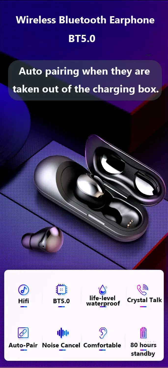 Wireless Bluetooth Earphone Touch Control Wireless headset Sports Waterproof Headphones TWS 450mah Miniheadsets With Microphone
Wireless Bluetooth Earphone Touch Control Wireless headset Sports Waterproof Headphones TWS 450mah Miniheadsets With Microphone