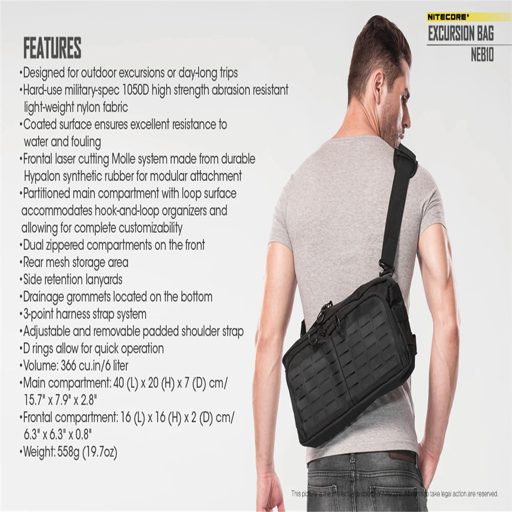 NITECORE NEB10 Excursion Bag Multi-purpose Daypack Shoulder Bag 1050D Nylon Fabric Chest Bag Sports Pack Tools Bag
NITECORE NEB10 Excursion Bag Multi-purpose Daypack Shoulder Bag 1050D Nylon Fabric Chest Bag Sports Pack Tools Bag