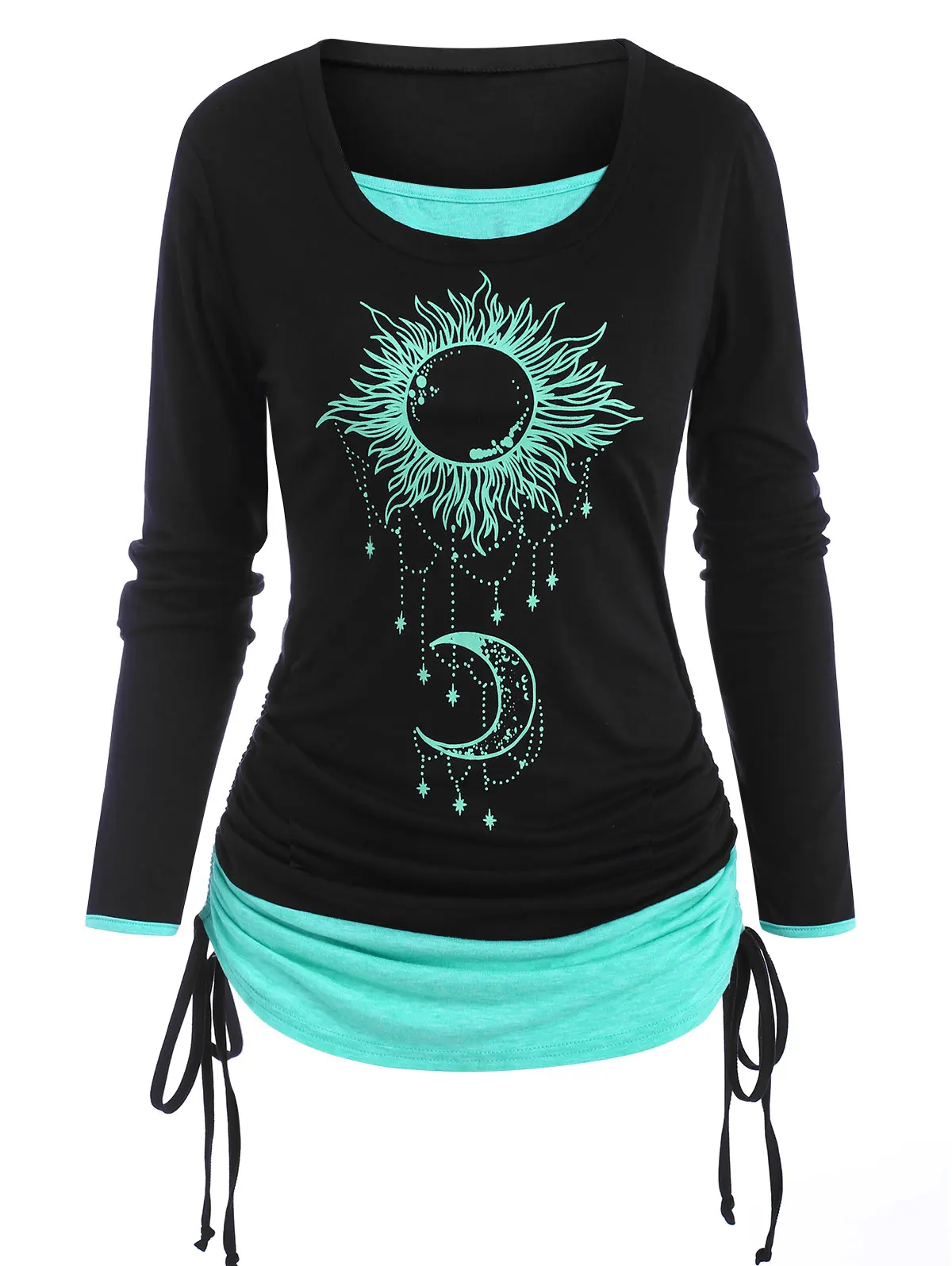 Casual Cinched Sun Moon Print 2 in 1 T Shirt Autumn Harajuku Female Pullover Tops
Casual Cinched Sun Moon Print 2 in 1 T Shirt Autumn Harajuku Female Pullover Tops