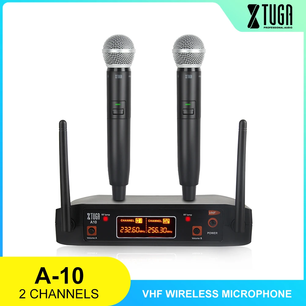 XTUGA аудио A 10 2 канальный беспроводной микрофон Системы VHF Беспроводной для