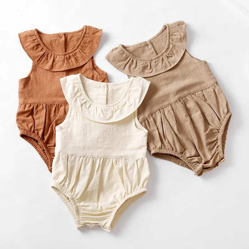 Cotton And Linen Newborn Baby Romper Summer Solid Color Sleeveless Lotus Leaf Collar Boys And Girls One-Piece Bodysuits WT207
Cotton And Linen Newborn Baby Romper Summer Solid Color Sleeveless Lotus Leaf Collar Boys And Girls One-Piece Bodysuits WT207