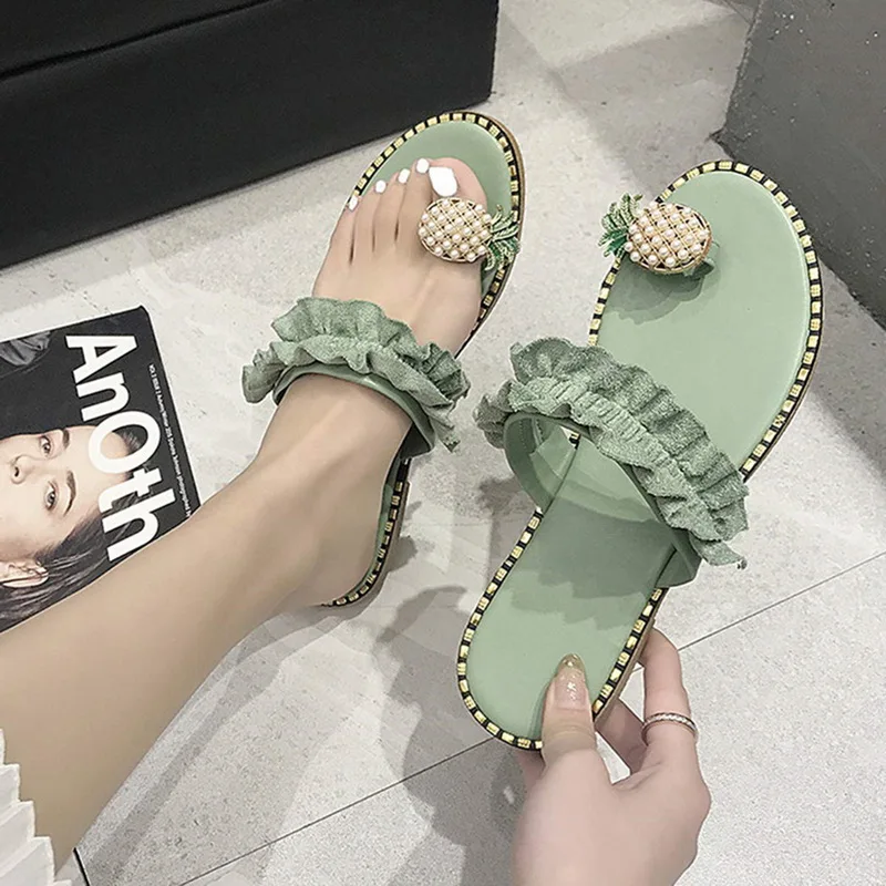 Women Summer Flat Sandals 2019 Pearl Spilt Toe slip on Flip Flops Pineapple summer Beach Slides Casual Shoes Slipper
Women Summer Flat Sandals 2019 Pearl Spilt Toe slip on Flip Flops Pineapple summer Beach Slides Casual Shoes Slipper