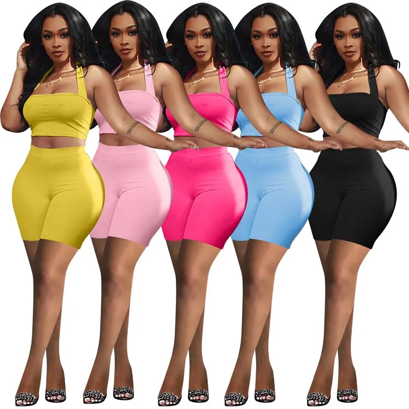 Halter Vest Sports Shorts Suit Solid Color Two-Piece Suit
Halter Vest Sports Shorts Suit Solid Color Two-Piece Suit