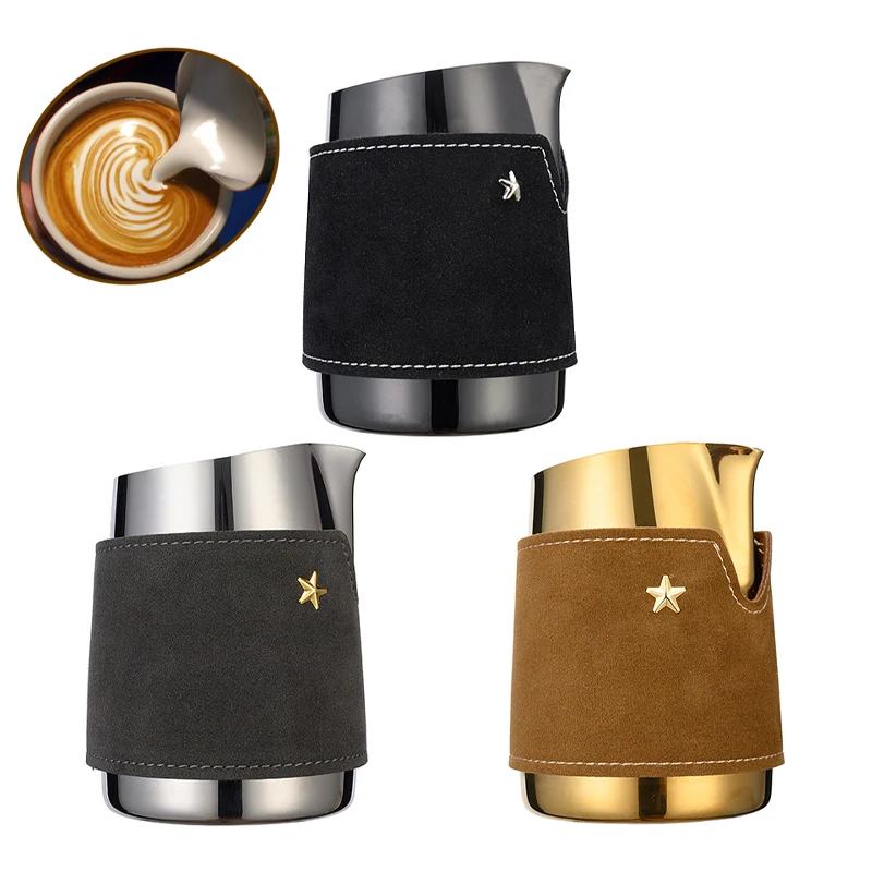 

Handleless Milk Frothing Pitcher Stainless Steel Leather 420ml Coffee Pull Cup Espresso Latte Art Cappuccino Jug Barista Tools