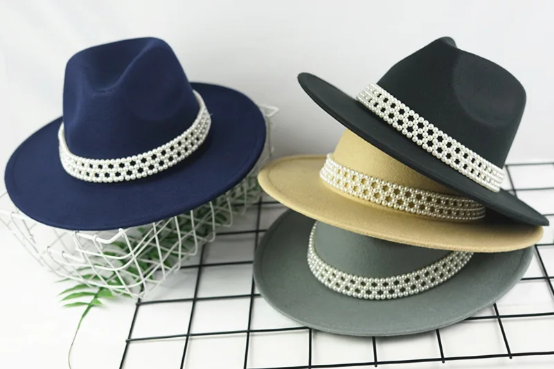 Retro Women's Jazz Hat Big Flat Brim Woolen Cloth Men's Top Hat French Pearl Jewelry Ladies Hat New Panama Fedora
Retro Women's Jazz Hat Big Flat Brim Woolen Cloth Men's Top Hat French Pearl Jewelry Ladies Hat New Panama Fedora