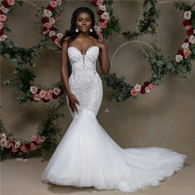 Sexy African Mermaid Wedding Dresses 2020 Major Beading Sweetheart Arabic vestidos de novia Plus Size Beach Bridal Gowns
Sexy African Mermaid Wedding Dresses 2020 Major Beading Sweetheart Arabic vestidos de novia Plus Size Beach Bridal Gowns
