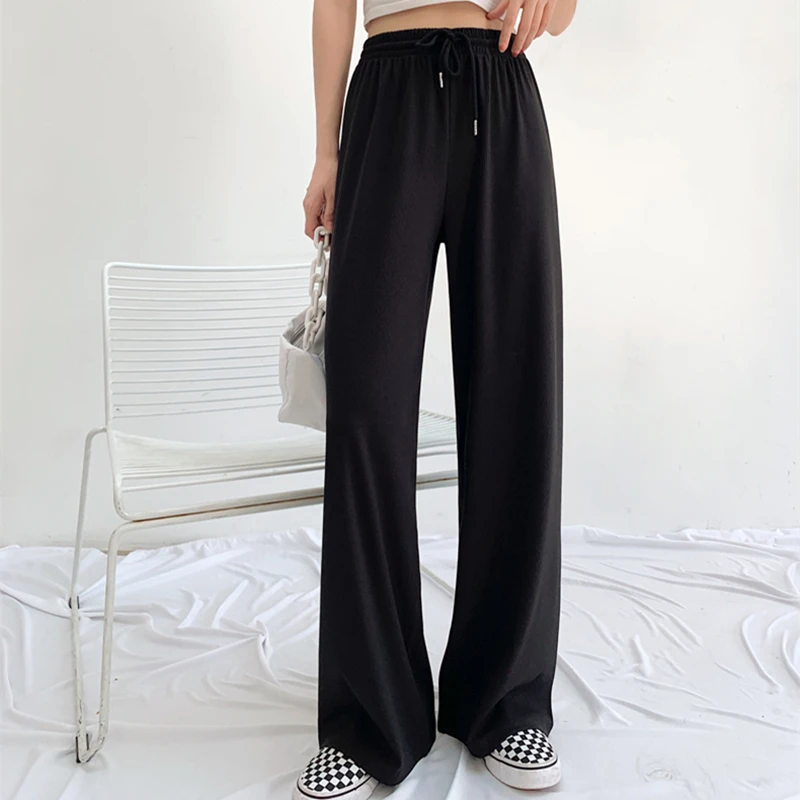 Summer Thin Knit Pants Women's Casual Wide Leg Full Pants Elastic Waist Trousers Korean Girls Loose Blue Pink Pants Streetwear
Summer Thin Knit Pants Women's Casual Wide Leg Full Pants Elastic Waist Trousers Korean Girls Loose Blue Pink Pants Streetwear