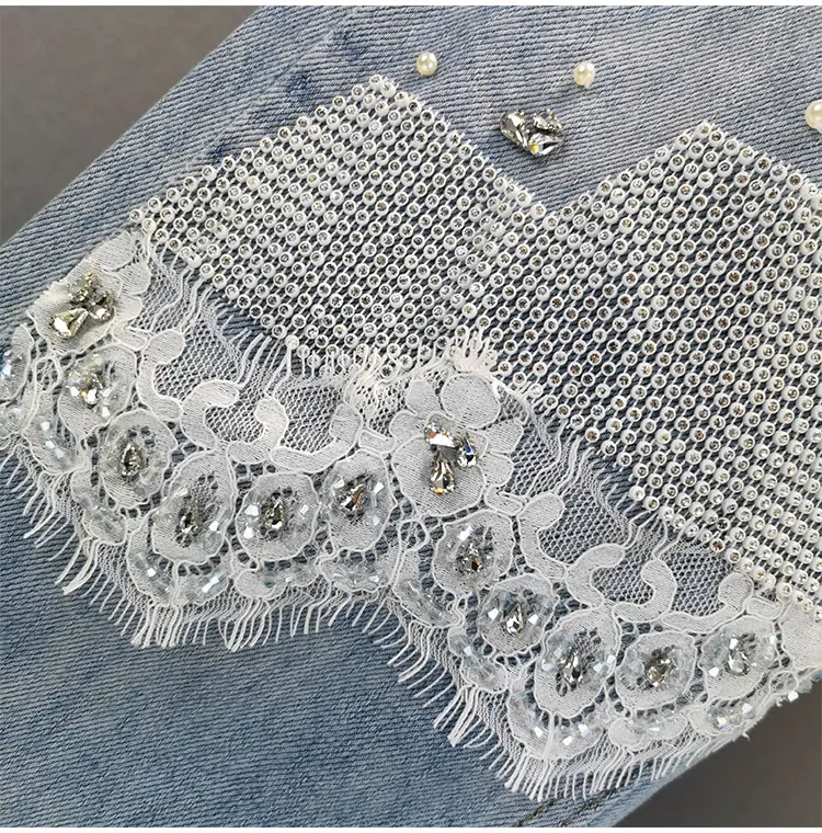 Lace Stitching Ripped Jeans for Women 2021 Spring/Summer High Waist Loose Slim Denim Pants European Style Diamond Baggy Pants
Lace Stitching Ripped Jeans for Women 2021 Spring/Summer High Waist Loose Slim Denim Pants European Style Diamond Baggy Pants