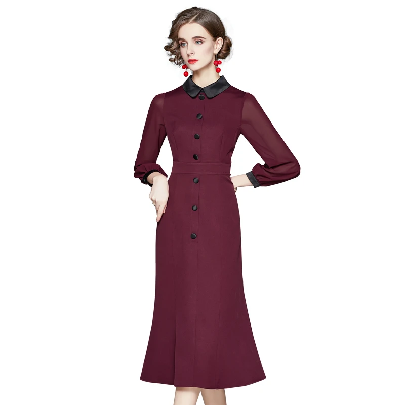 Simgent Peter Pan Collar Dress Fashion Women Retro Vintage Elegant Midi Long Mermaid Dress Vestidos Woman Clothes Jurk SG011183
Simgent Peter Pan Collar Dress Fashion Women Retro Vintage Elegant Midi Long Mermaid Dress Vestidos Woman Clothes Jurk SG011183