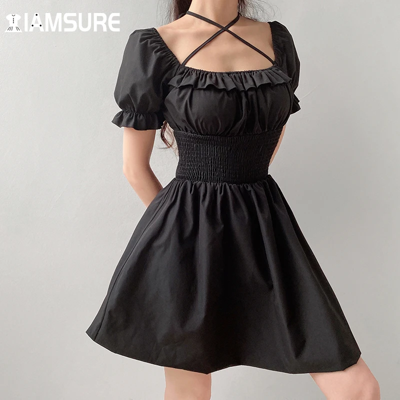 IAMSURE Vintage Basic Dresses For Women 2021 Fashion Solid Bandage Tie Back Square Collar Short Puff Sleeve A-Line Mini Dress
IAMSURE Vintage Basic Dresses For Women 2021 Fashion Solid Bandage Tie Back Square Collar Short Puff Sleeve A-Line Mini Dress