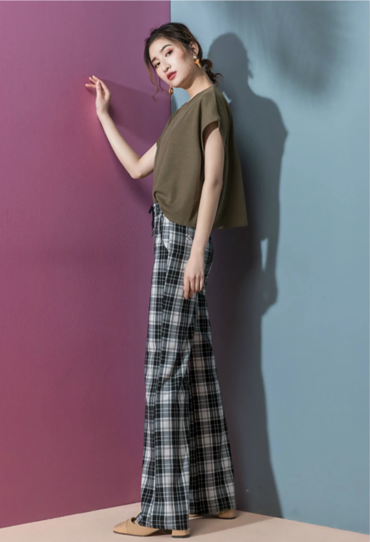 new spring and autumn Fashion casual loose female women girls stretch high waist brand plaid straight pants clothes
new spring and autumn Fashion casual loose female women girls stretch high waist brand plaid straight pants clothes