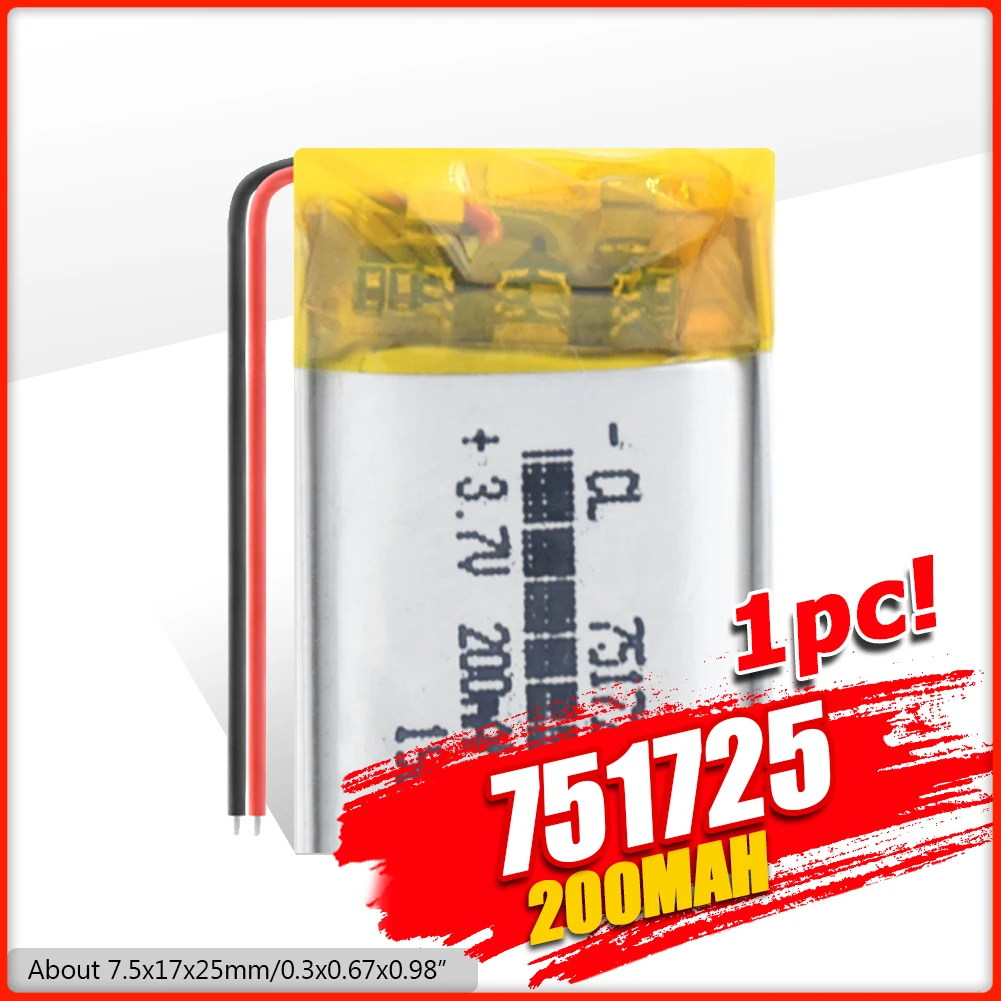 YCDC 200mAh 751725 Li-polymer Batteries Rechargeable 3.7 V Lithium Li Ion Polymer Battery For Watch Voice Recorder MP3 Toys
YCDC 200mAh 751725 Li-polymer Batteries Rechargeable 3.7 V Lithium Li Ion Polymer Battery For Watch Voice Recorder MP3 Toys