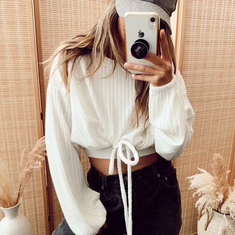 Women Long Sleeve Drawstring Sweatshirt Crop Top Fashion Round Neck Solid Color Tops Clothes for Ladies Female Autumn Spring New
Women Long Sleeve Drawstring Sweatshirt Crop Top Fashion Round Neck Solid Color Tops Clothes for Ladies Female Autumn Spring New