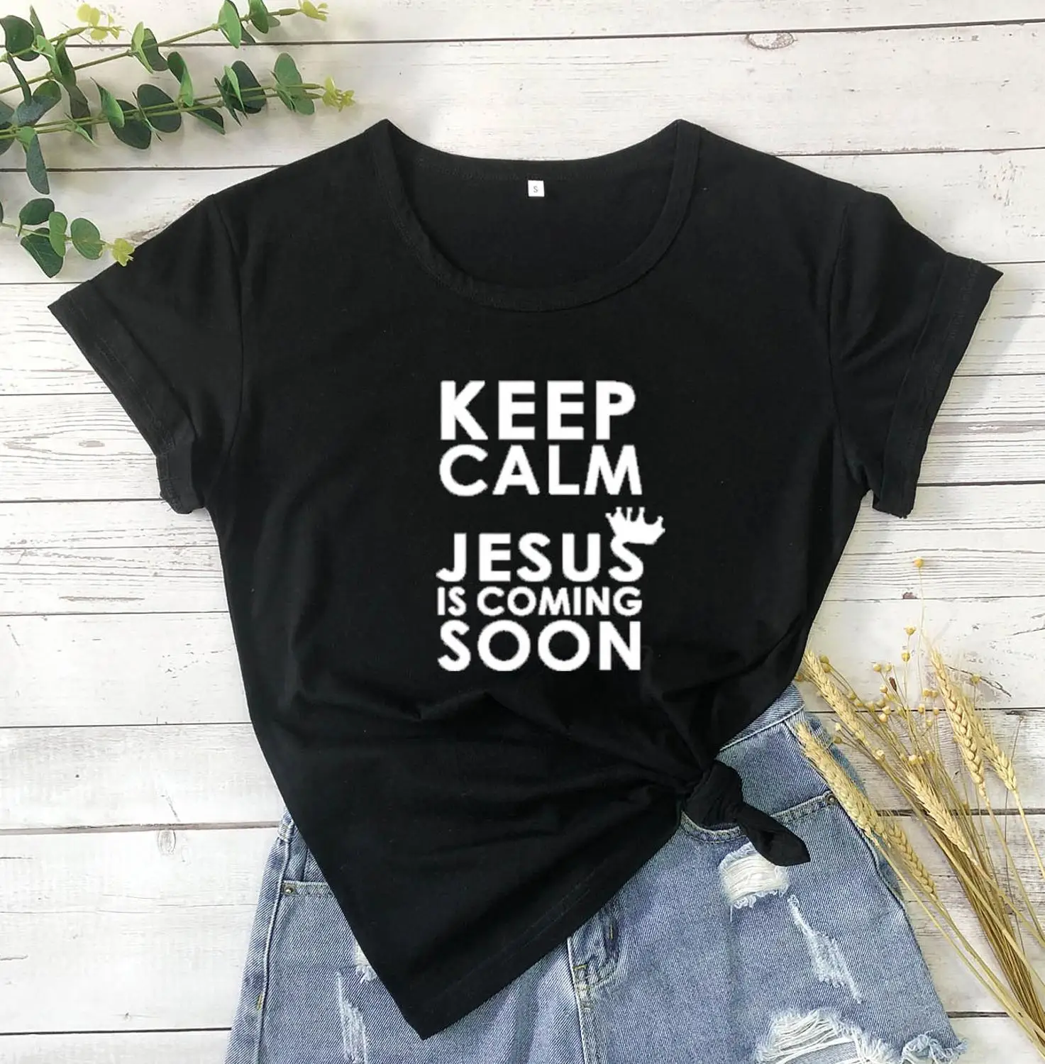 

Keep clam jesus is coming soon t shirt religion Christian Bible baptism personality slogan quote cotton tees hipster tops P027