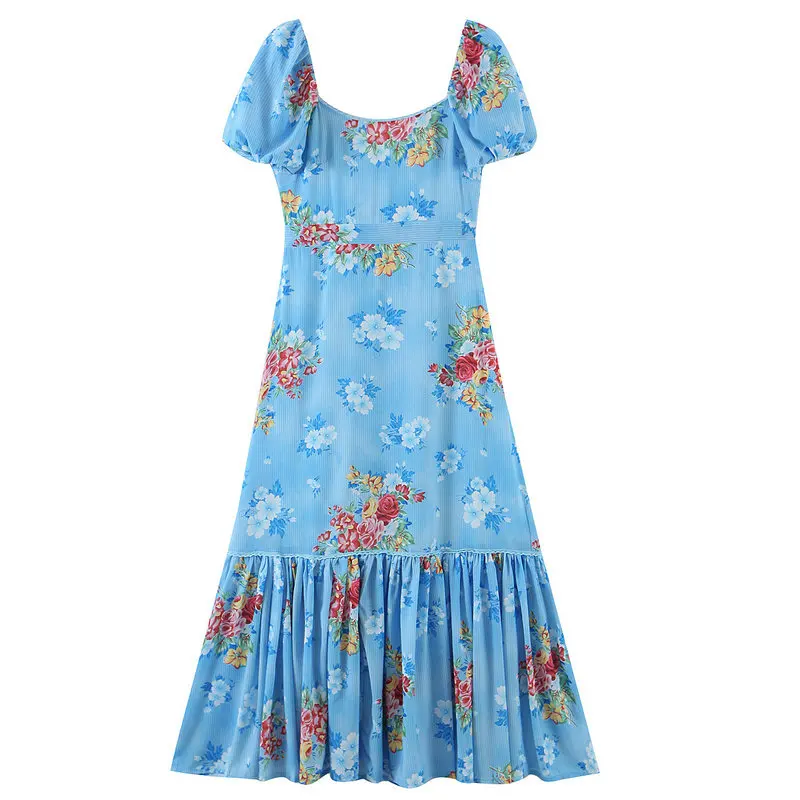 Blue Red Flower Maxi Fishtail Dresses Women Summer Short Puff Sleeve Horizontal Neck One Piece Holiday Cozy Robe 2021 Arrival
Blue Red Flower Maxi Fishtail Dresses Women Summer Short Puff Sleeve Horizontal Neck One Piece Holiday Cozy Robe 2021 Arrival