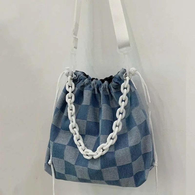 Shoulder Bag Women's Versatile Simple Denim Bag Portable Tote Bag Checkerboard Grid Fashion Messenger Bag Ladies Denim Bag
Shoulder Bag Women's Versatile Simple Denim Bag Portable Tote Bag Checkerboard Grid Fashion Messenger Bag Ladies Denim Bag