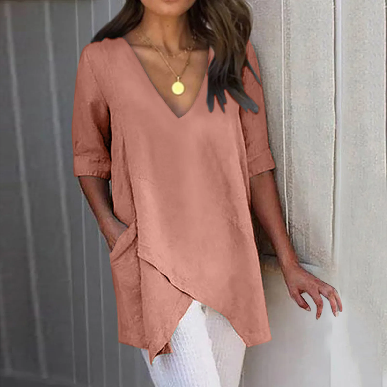 Women Irregular Blouse Cotton Linen Casual Solid Elegant V-Neck Half Sleeve Pockets Top Summer Daily Plus Size Blouse blusas
Women Irregular Blouse Cotton Linen Casual Solid Elegant V-Neck Half Sleeve Pockets Top Summer Daily Plus Size Blouse blusas