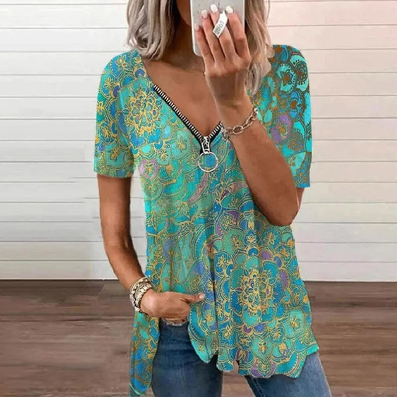 New Women's Summer V-Neck Short-Sleeved Top t-Shirt Floral Short-Sleeved Loose Waist Top Printed Casual And Comfortable Pullover
New Women's Summer V-Neck Short-Sleeved Top t-Shirt Floral Short-Sleeved Loose Waist Top Printed Casual And Comfortable Pullover