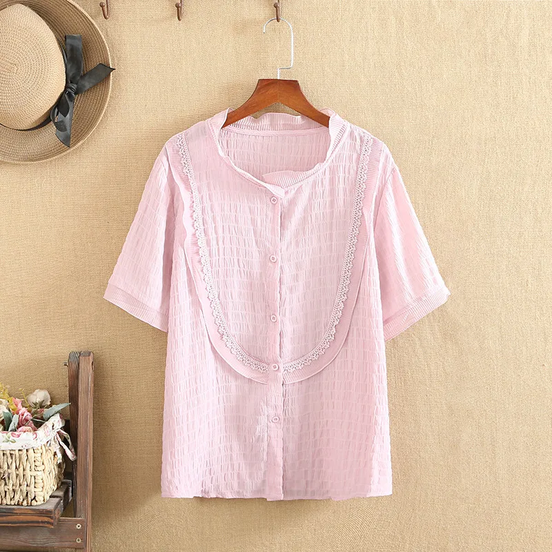 Plus Size Shirt For Women O-Neck Cotton Fabric With Natural Pleated Texture Short Sleeves Lagre Size Summer Tops For Fatwomen
Plus Size Shirt For Women O-Neck Cotton Fabric With Natural Pleated Texture Short Sleeves Lagre Size Summer Tops For Fatwomen