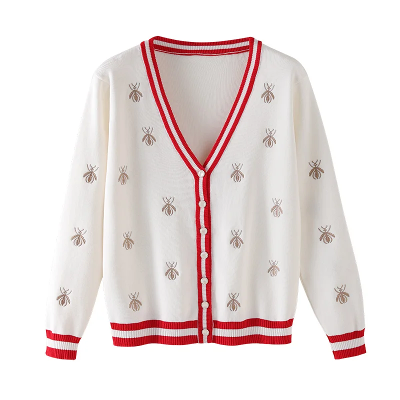 2020 New Preppy Style Bee Embroidery Knit Cardigan Sweater Women V Neck Fashion Loose Casual Long Sleeve Wild Tops Sweaters Coat
2020 New Preppy Style Bee Embroidery Knit Cardigan Sweater Women V Neck Fashion Loose Casual Long Sleeve Wild Tops Sweaters Coat