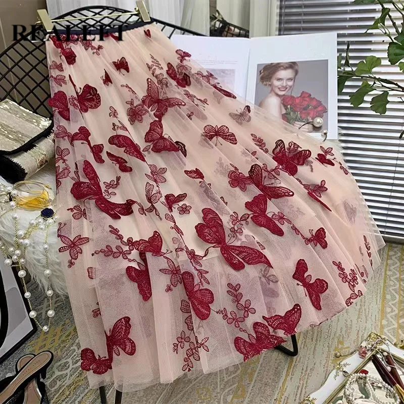 REALEFT Spring Autumn New 2020 Butterfly Embroidery Tulle Women's Long Skirts High Waist Chic A-Line Umbrella Mesh Skirt Female
REALEFT Spring Autumn New 2020 Butterfly Embroidery Tulle Women's Long Skirts High Waist Chic A-Line Umbrella Mesh Skirt Female
