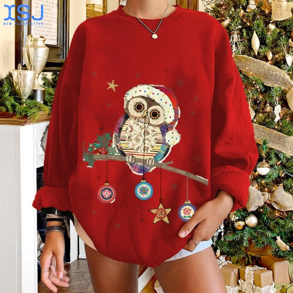 Christmas Fashion Thickened Warmth Women's Sweater Christmas Long Sleeve Owl Printed Ladies Sweatshirts Tops 
Christmas Fashion Thickened Warmth Women's Sweater Christmas Long Sleeve Owl Printed Ladies Sweatshirts Tops