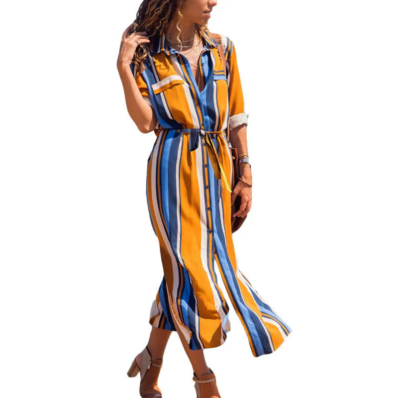 European American Spring and Autumn Stripe Long High Waist Lace Up Women's Chiffon Lining Dress
European American Spring and Autumn Stripe Long High Waist Lace Up Women's Chiffon Lining Dress