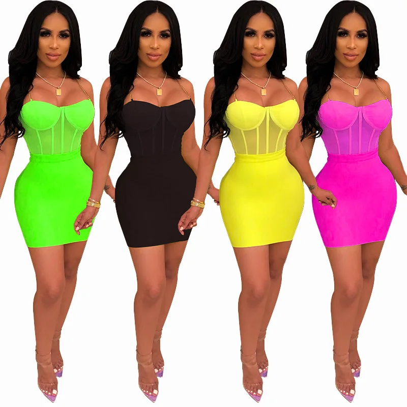 Sexy Sheer Mesh Chain Spaghetti Straps Dress Two Piece Set Women Sleeveless Mini Party Dress
Sexy Sheer Mesh Chain Spaghetti Straps Dress Two Piece Set Women Sleeveless Mini Party Dress