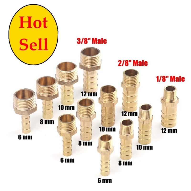 

4pcs/lot 1/8" 2/8" 3/8" Male Thread Connector 6~12mm Pagoda Brass Connectors Irrigation Copper Gas Soft Pipe Hose Adapters