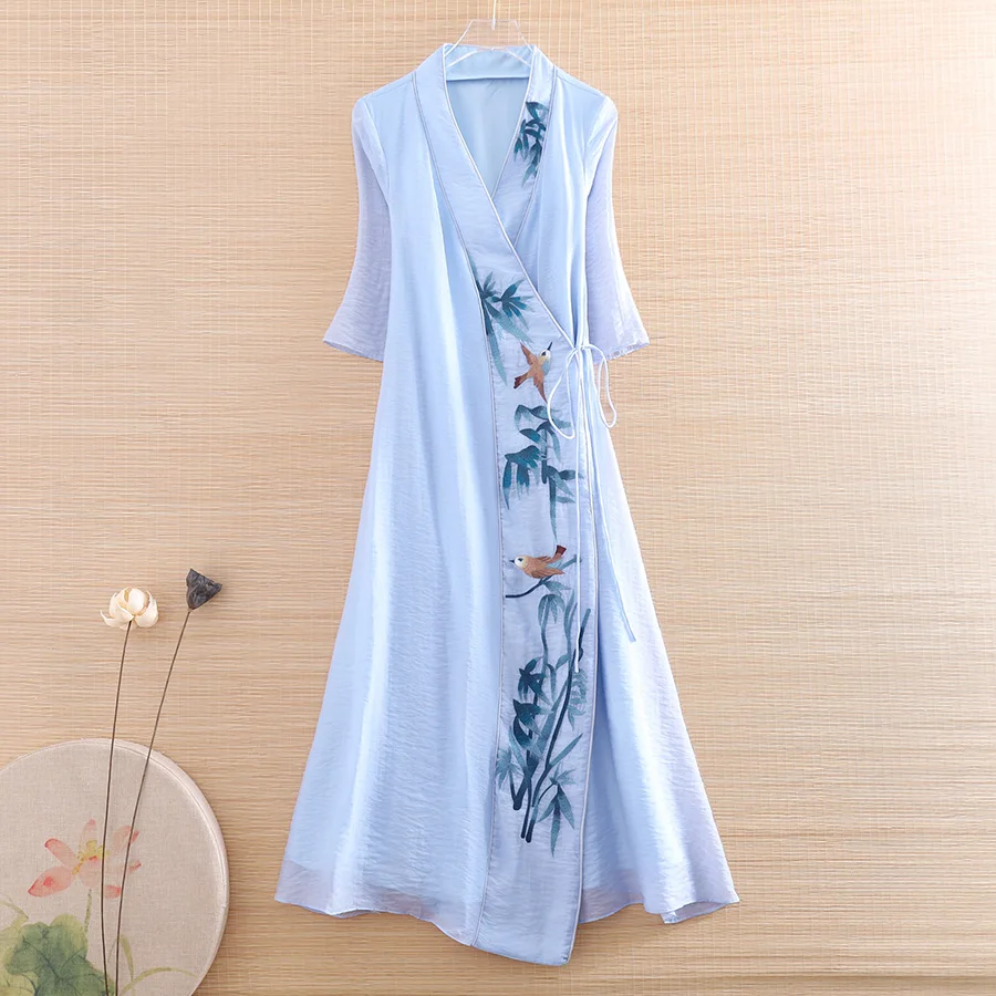 High-end Summer Women Cotton Belt Dress Chinese Style Retro Elegant Embroidery Magpie A-line Lady Party Hanfu Dress S-XXL
High-end Summer Women Cotton Belt Dress Chinese Style Retro Elegant Embroidery Magpie A-line Lady Party Hanfu Dress S-XXL