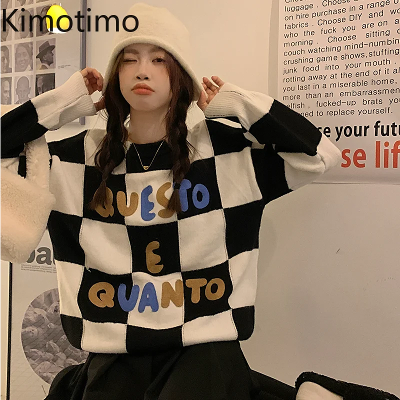 Kimotimo Letter Checkerboard Pullover Women Winter Sweet Cool Design Loose O-neck Sweater Korean Chic Casual Color Contrast Tops
Kimotimo Letter Checkerboard Pullover Women Winter Sweet Cool Design Loose O-neck Sweater Korean Chic Casual Color Contrast Tops