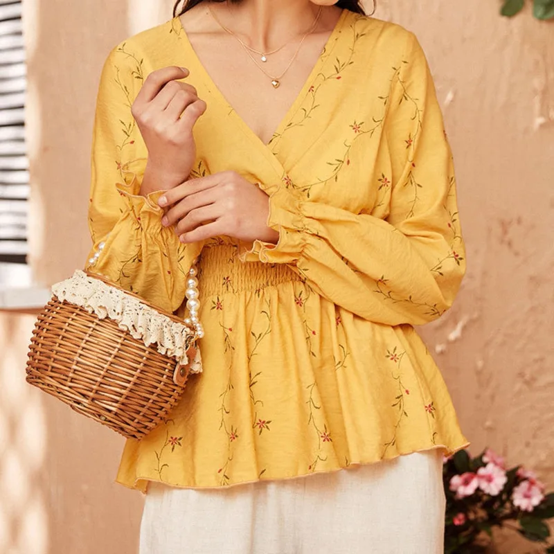Women's Shirt V-neck Floral Waist Temperament Ins Korean Style Puff Sleeve Top 2021 Spring And Autumn New Em* 
Women's Shirt V-neck Floral Waist Temperament Ins Korean Style Puff Sleeve Top 2021 Spring And Autumn New Em*