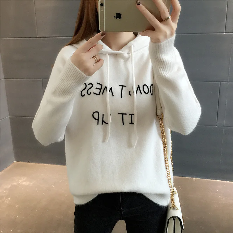 Korean Hooded Sweater Women For Spring Letter Long Sleeve Loose Knitted Top Winter Womens Pullover Sweater Outerwear Women
Korean Hooded Sweater Women For Spring Letter Long Sleeve Loose Knitted Top Winter Womens Pullover Sweater Outerwear Women