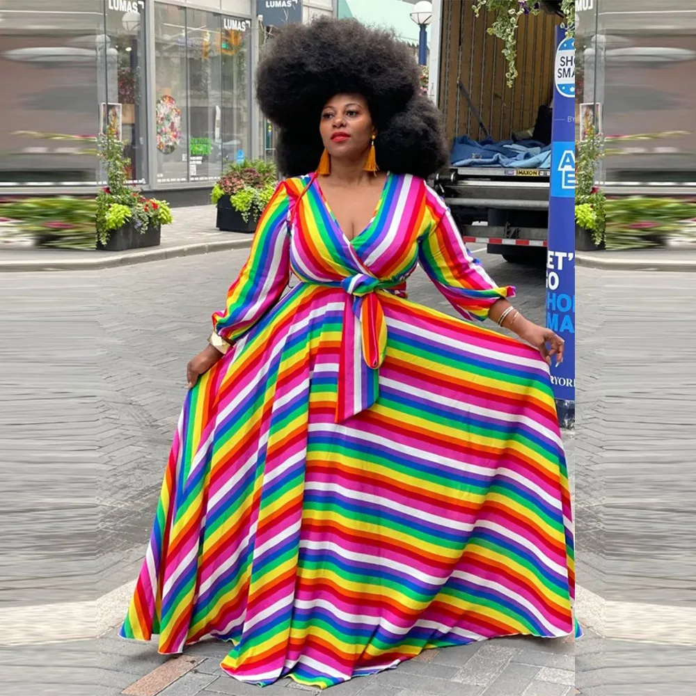 ZJFZML ZZ Women Clothing Dress Plus Size Rainbow Striped Print Long Sleeve V-neck Fit and Flare Dresses Dropshipping Wholesale
ZJFZML ZZ Women Clothing Dress Plus Size Rainbow Striped Print Long Sleeve V-neck Fit and Flare Dresses Dropshipping Wholesale