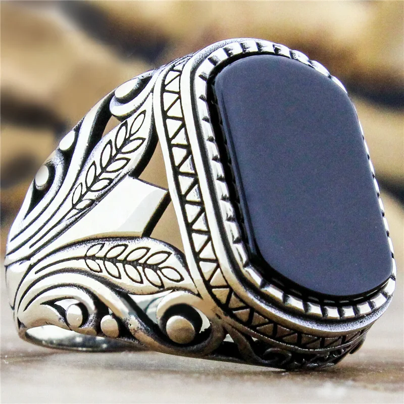 Vintage Fashion Black Square Resin Crystal Ring Men's Finger Ring with Leaves Wheat Plants Geometric Pattern for Party Jewelry
Vintage Fashion Black Square Resin Crystal Ring Men's Finger Ring with Leaves Wheat Plants Geometric Pattern for Party Jewelry