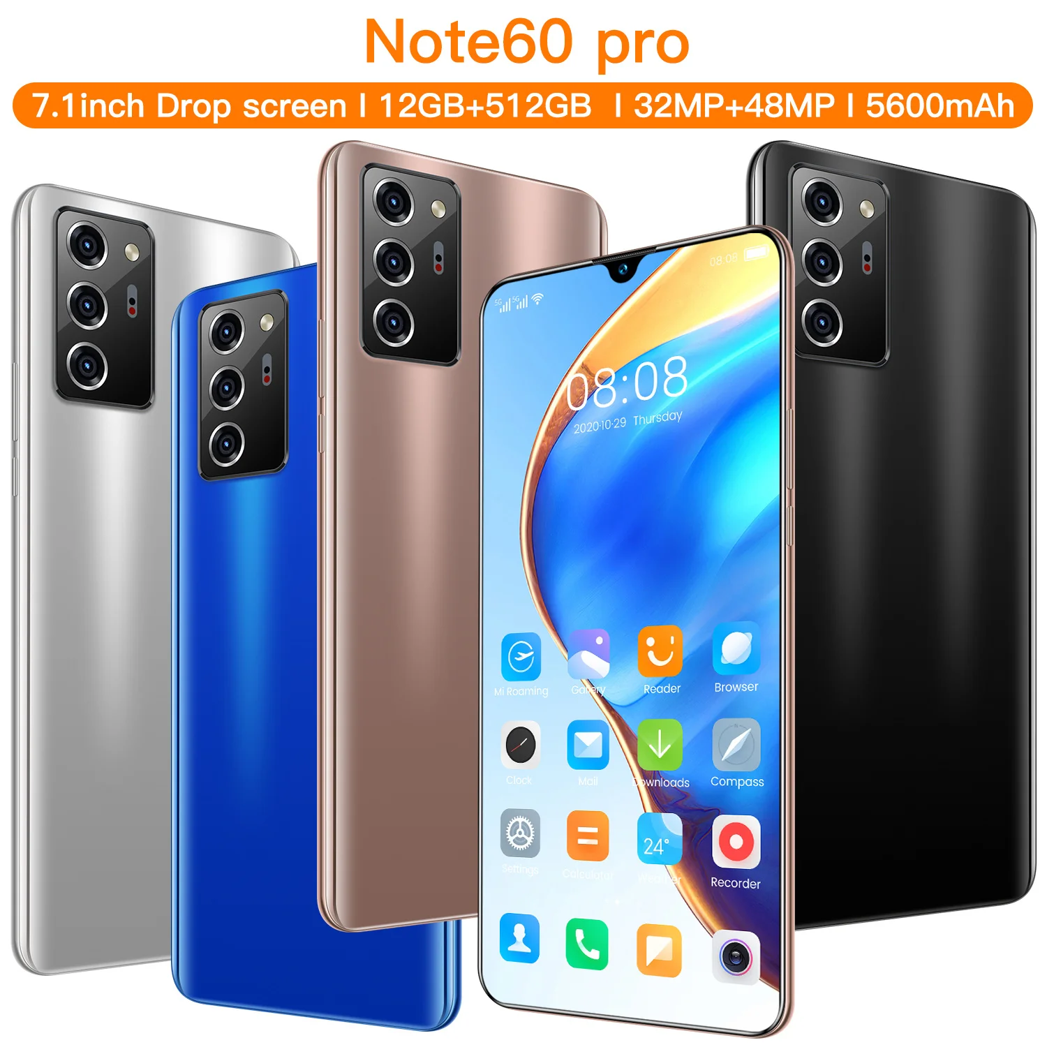 7.1Inch Note60 Pro Latest 5g Smartphone Cell Phone 12G 512G 32MP+48MP 5800mAh 10 Core Android 10 Face Recognition Cheap Phone
7.1Inch Note60 Pro Latest 5g Smartphone Cell Phone 12G 512G 32MP+48MP 5800mAh 10 Core Android 10 Face Recognition Cheap Phone