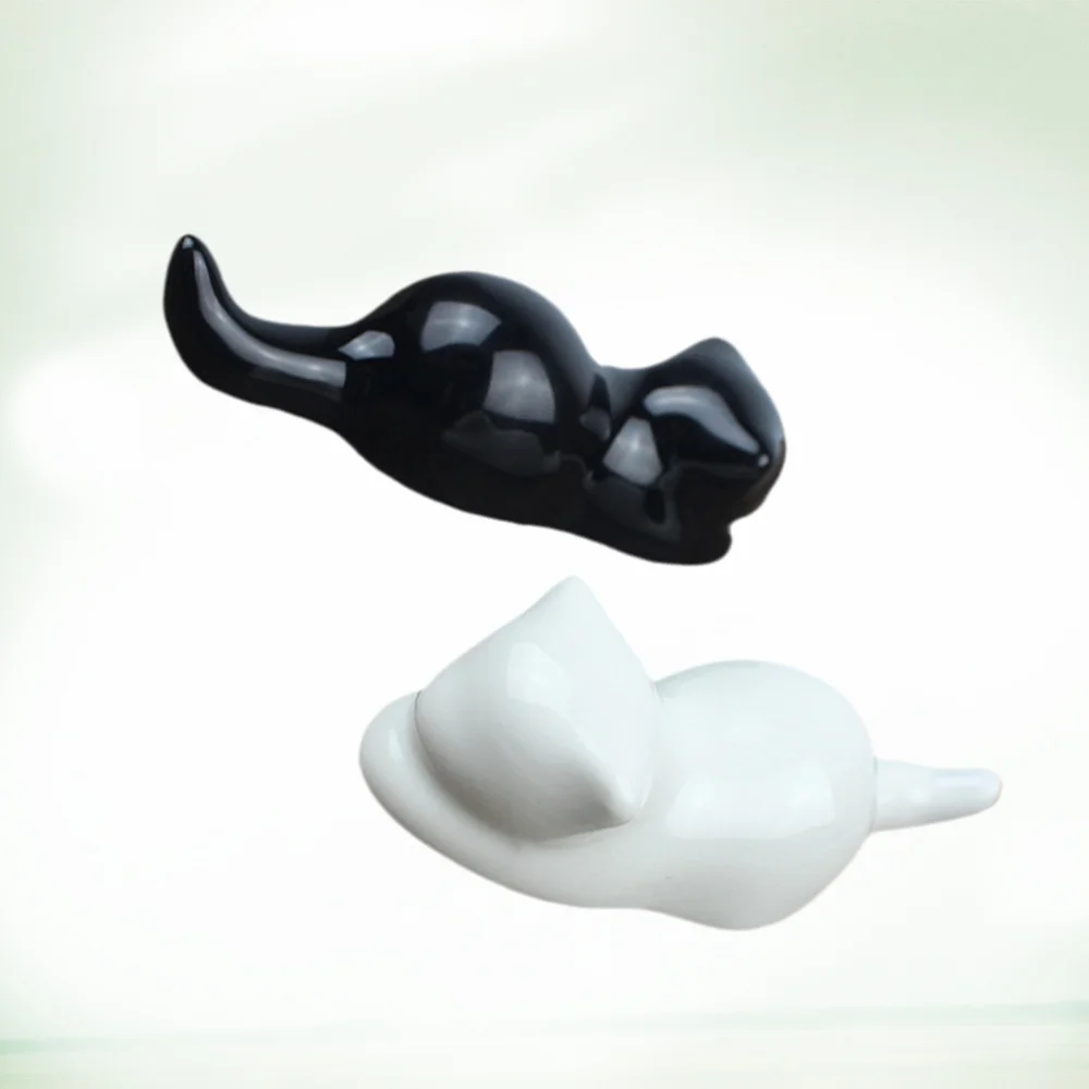 2Pcs Originality Ceramic Pen Holder Animal Shaped Pen Shelf Pen Hanging Paperweight for Art Painting(Black and White) Supplies
