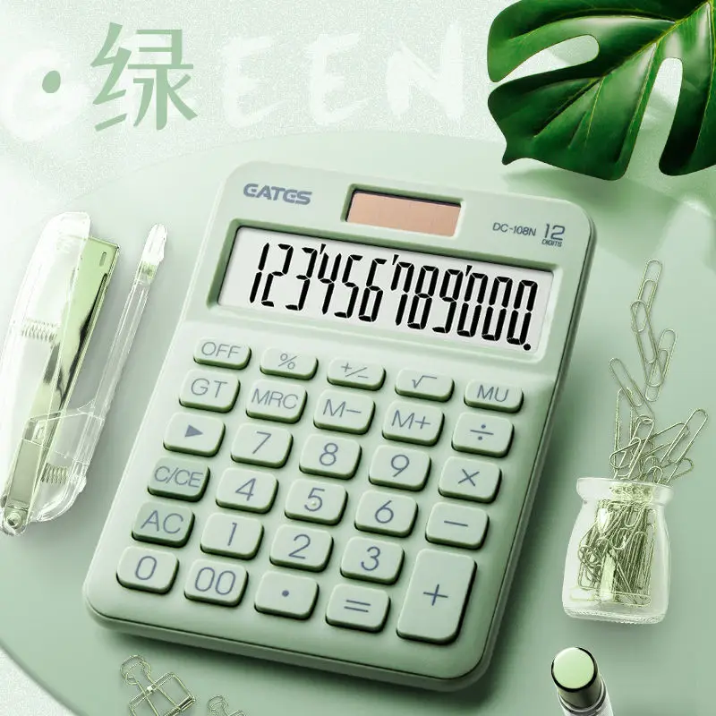 

12 Digit Desk Solar Calculator Large Buttons Financial Business Accounting Tool Big Buttons Avocado Green For School Student