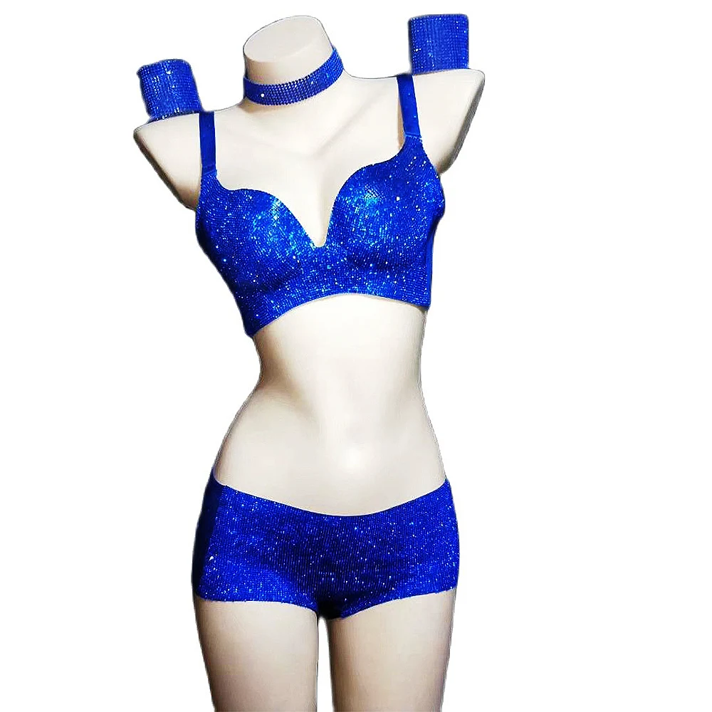 Glistening Rhinestones Women Blue Bikini Set DJ Stage Show Performance Wear Fashion Club DS Bra Shorts Pole Dancing Costumes
Glistening Rhinestones Women Blue Bikini Set DJ Stage Show Performance Wear Fashion Club DS Bra Shorts Pole Dancing Costumes
