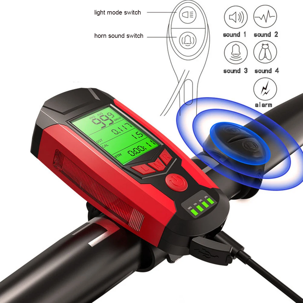 3-in-1 USB Bicycle Flashlight 5 LED Bicycle Speedometer/Horn Bike Front Light IPX4 Waterproof Headlight Odometer BikeAccessories
3-in-1 USB Bicycle Flashlight 5 LED Bicycle Speedometer/Horn Bike Front Light IPX4 Waterproof Headlight Odometer BikeAccessories