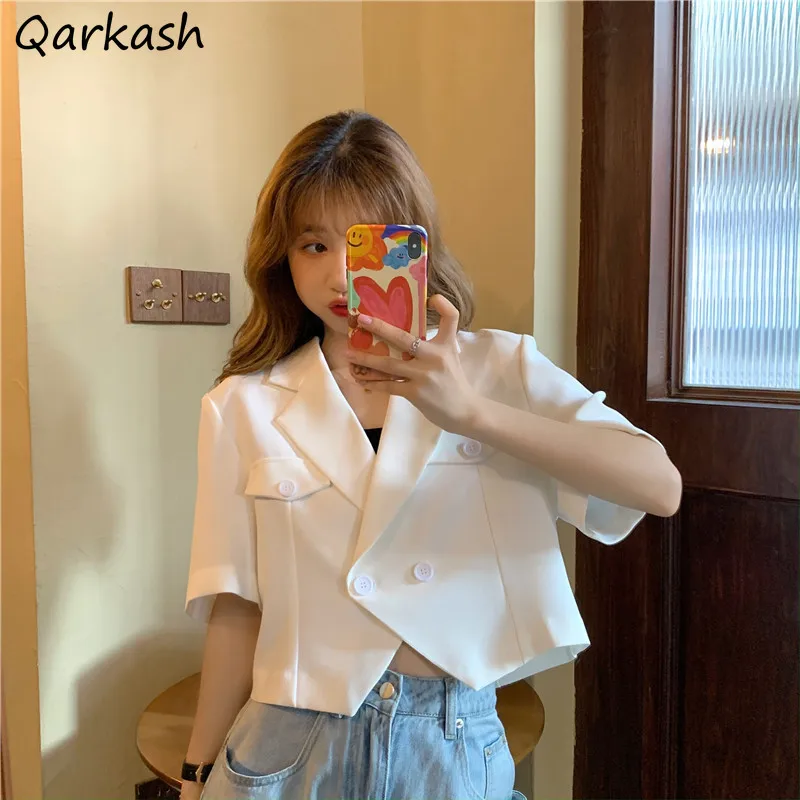 Пиджак женский однотонный, укороченный двубортный топ с коротким рукавом, модная Дизайнерская верхняя одежда, шикарный черный и белый цвет...
Пиджак женский однотонный, укороченный двубортный топ с коротким рукавом, модная Дизайнерская верхняя одежда, шикарный черный и белый цвет...