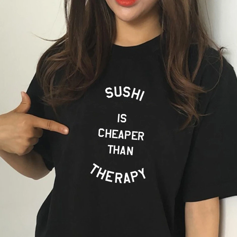 Женская модная футболка с буквенным принтом SUSHI женские летние топы графическая