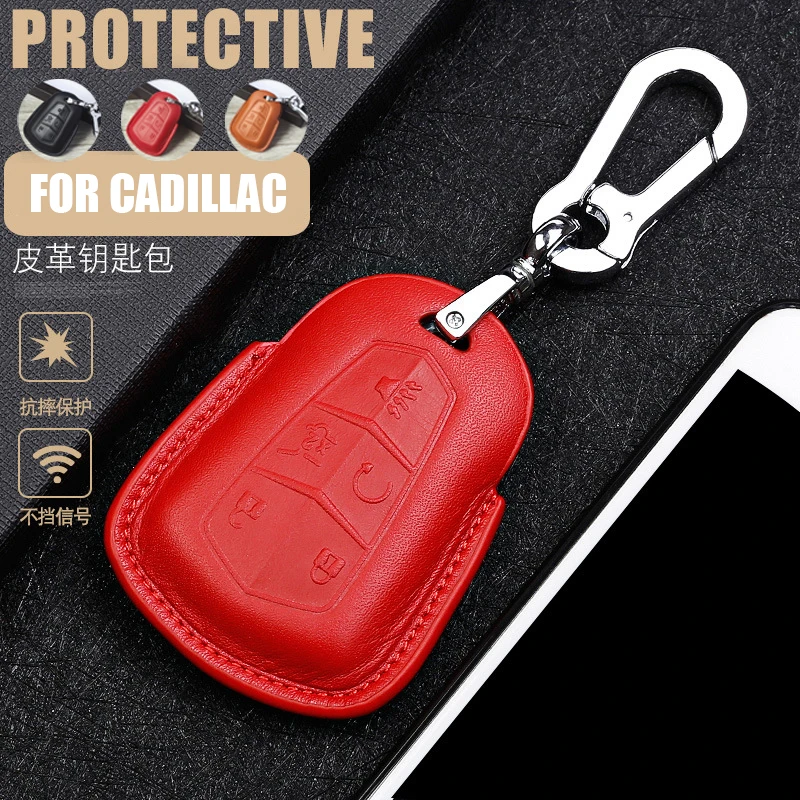 Leather Car Key Fob Cover Case For Cadillac ATX CTS CT6 XTS XT5 ELR SRX Escalade | for