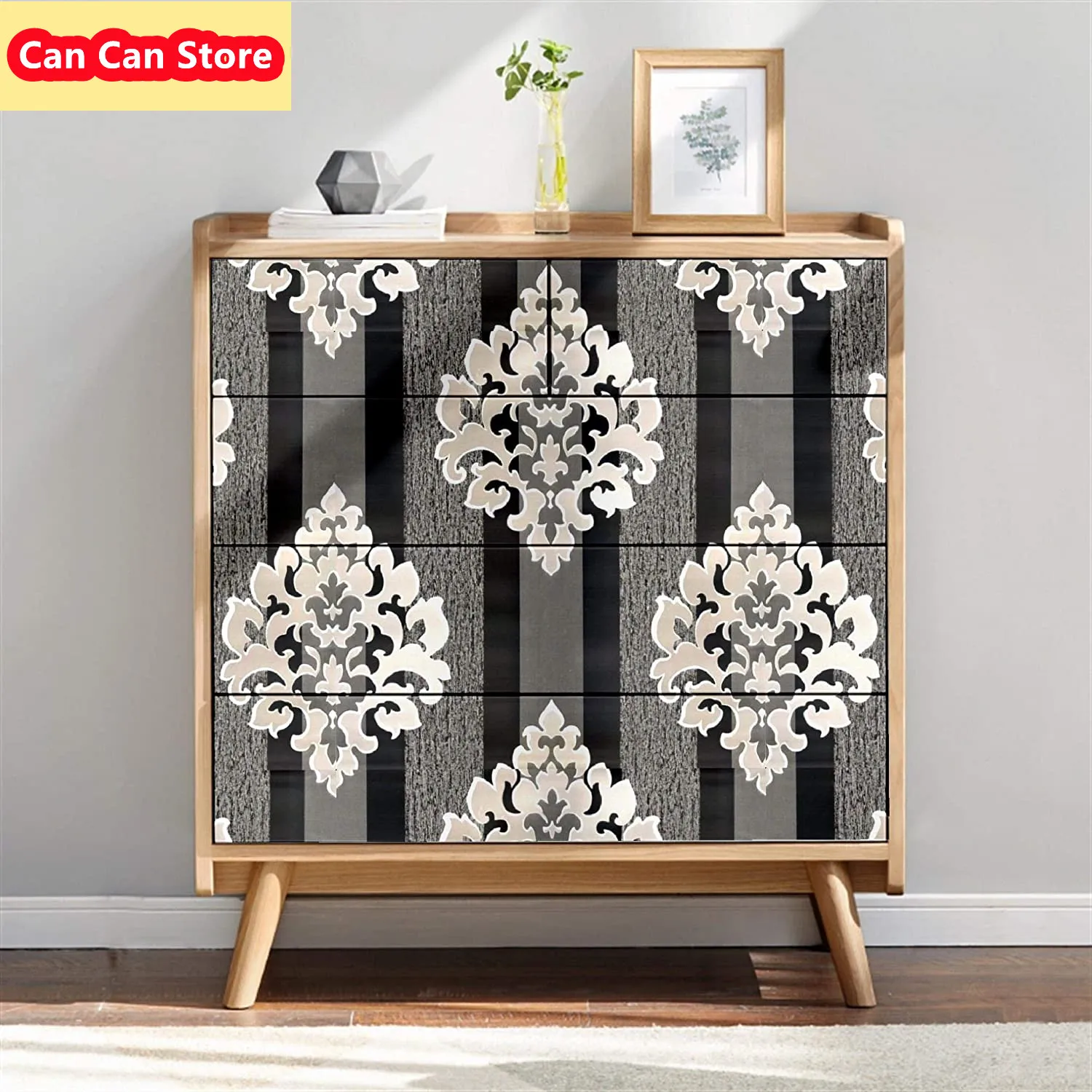 

Modern Black Siver Damasks Wallpaper Peel and Stick Wallpaper Wall Decor Vinyl Self Adhesive Contact Paper Decorative