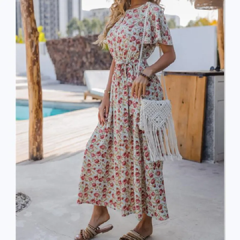 Vacation Style Bohemian Women Dress 2020 Summer O-neck Print Women Long Dress Flare Sleeves Dress
Vacation Style Bohemian Women Dress 2020 Summer O-neck Print Women Long Dress Flare Sleeves Dress