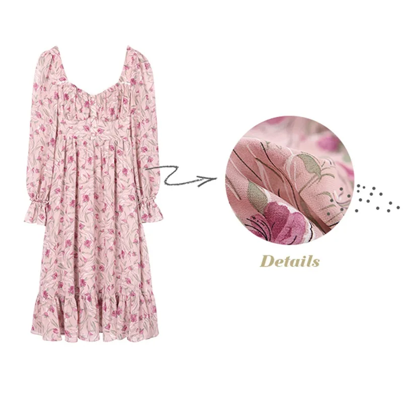 Jlong Floral Mid-length Dress French Square Collar Long Section Long Sleeves Pearl Buttons Dress
Jlong Floral Mid-length Dress French Square Collar Long Section Long Sleeves Pearl Buttons Dress
